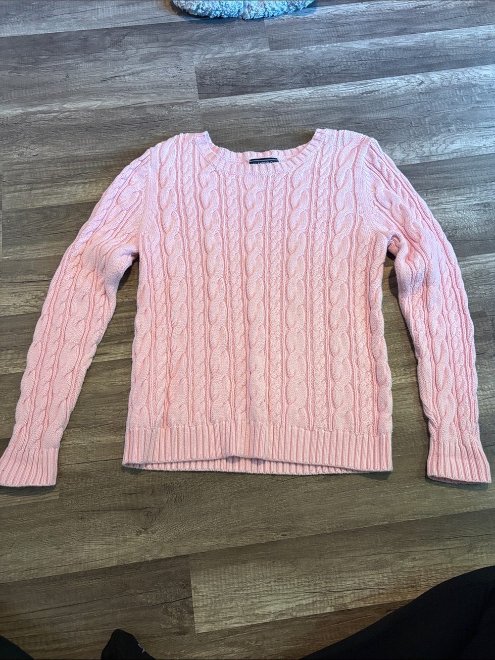 Lands' End Pink Cable-Knit Crewneck Sweater